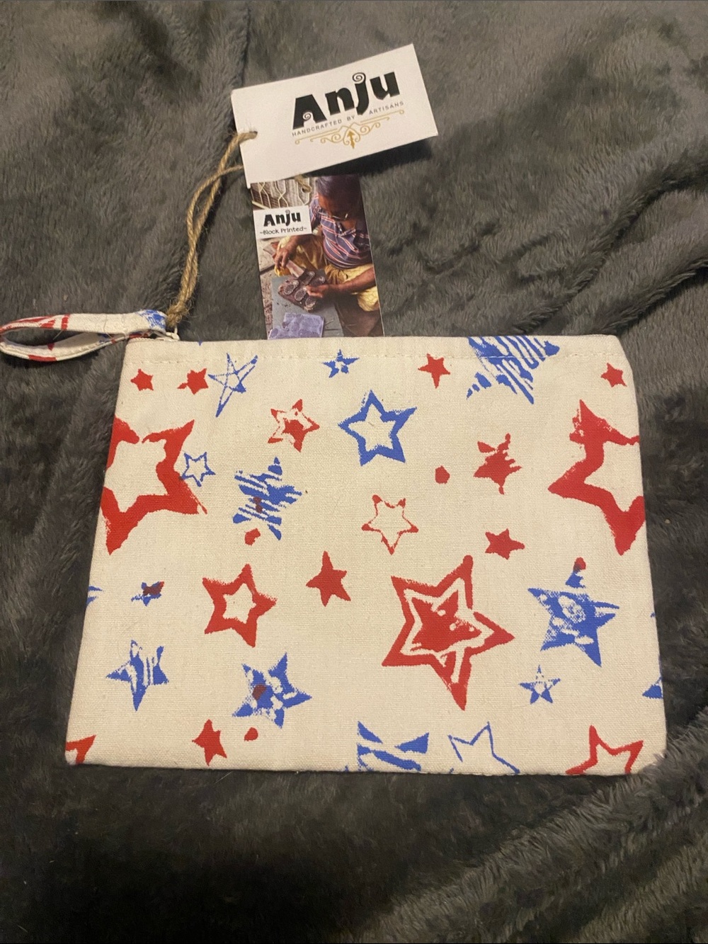 Anju Red & Blue Star Canvas Wristlet Clutch